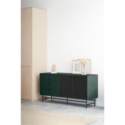 Dark green and black wood and metal sideboard, 150 x 47 x 77 cm | Punto