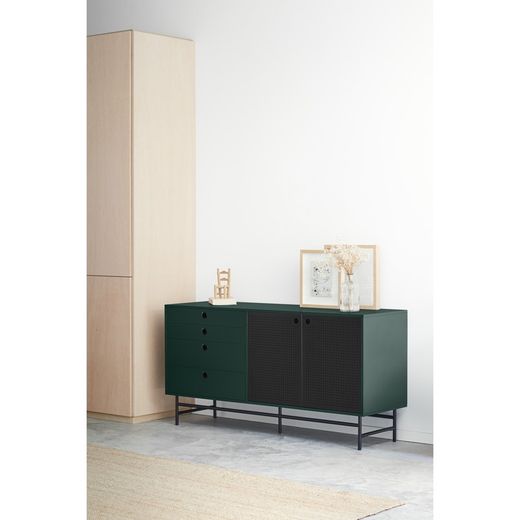 Dark green and black wood and metal sideboard, 150 x 47 x 77 cm | Punto