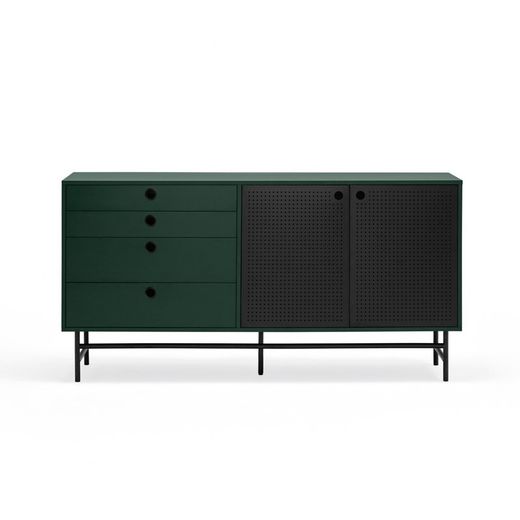 Dark green and black wood and metal sideboard, 150 x 47 x 77 cm | Punto