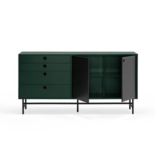 Dark green and black wood and metal sideboard, 150 x 47 x 77 cm | Punto