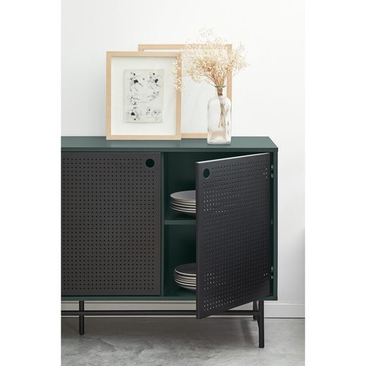 Dark green and black wood and metal sideboard, 150 x 47 x 77 cm | Punto