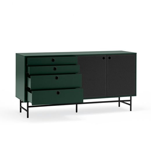Dark green and black wood and metal sideboard, 150 x 47 x 77 cm | Punto