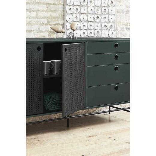 Dark green and black wood and metal sideboard, 212 x 47 x 77 cm | Punto