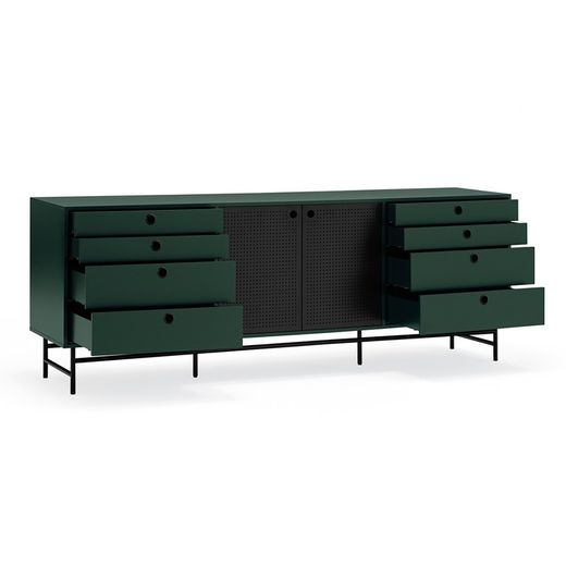 Dark green and black wood and metal sideboard, 212 x 47 x 77 cm | Punto