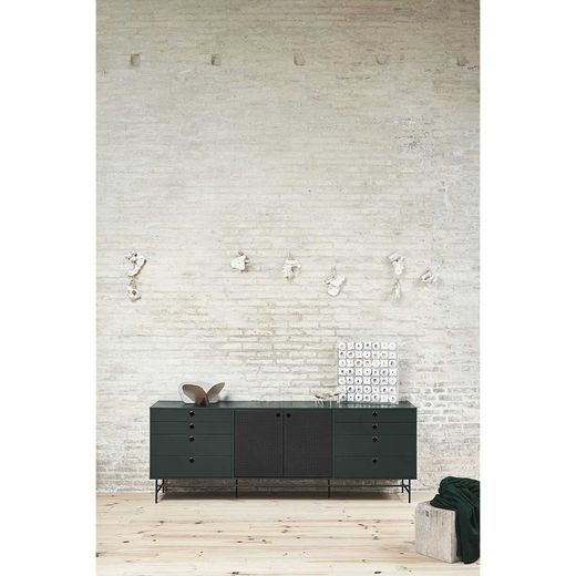 Dark green and black wood and metal sideboard, 212 x 47 x 77 cm | Punto