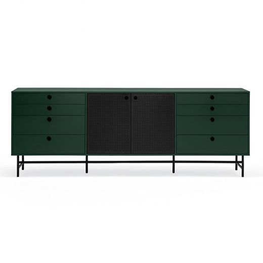 Dark green and black wood and metal sideboard, 212 x 47 x 77 cm | Punto