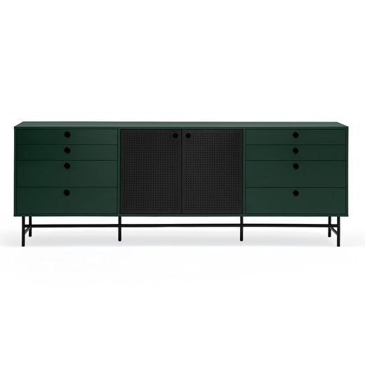 Dark green and black wood and metal sideboard, 212 x 47 x 77 cm | Punto
