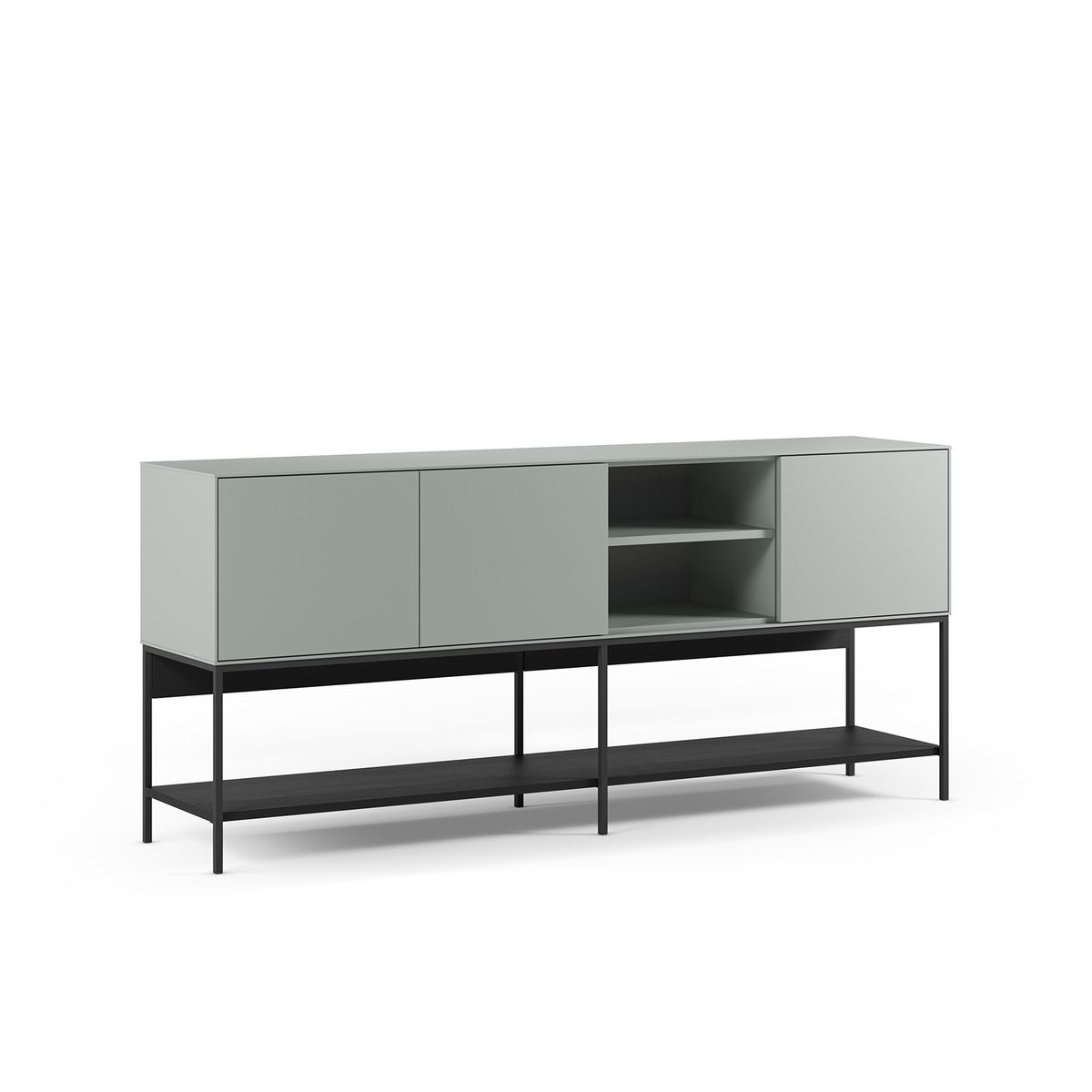 Aparador de madera y metal en verde y negro, 180 x 40 x 80 cm | Amira