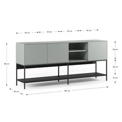 Buffet en bois et métal vert et noir, 180 x 40 x 80 cm | Amira