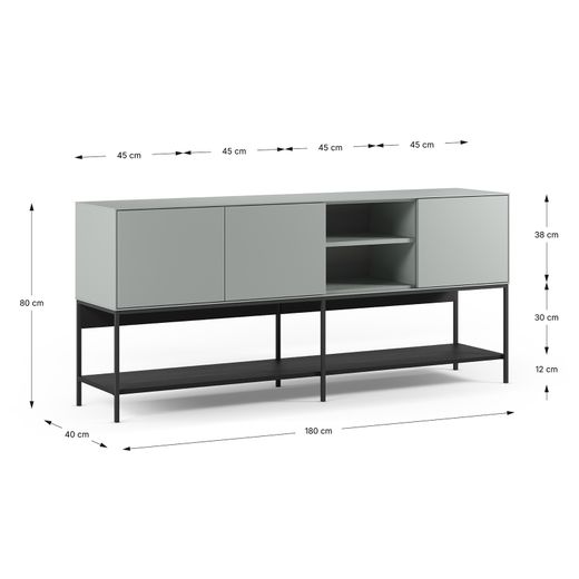 Buffet en bois et métal vert et noir, 180 x 40 x 80 cm | Amira