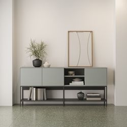 Buffet en bois et métal vert et noir, 180 x 40 x 80 cm | Amira