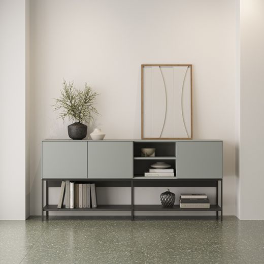 Buffet en bois et métal vert et noir, 180 x 40 x 80 cm | Amira