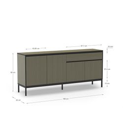 Drewniano-metalowa komoda w kolorze zielono-czarnym, 180 x 40 x 80 cm | Lorenza