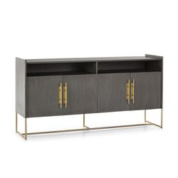 Credenza in legno e metallo grigio/oro, 180x46x94cm