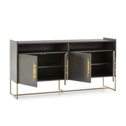 Credenza in legno e metallo grigio/oro, 180x46x94cm