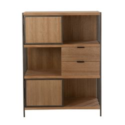 Kredens z naturalnego/czarnego drewna i metalu, 90x40x120,5 cm