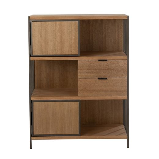 Kredens z naturalnego/czarnego drewna i metalu, 90x40x120,5 cm