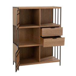 Kredens z naturalnego/czarnego drewna i metalu, 90x40x120,5 cm