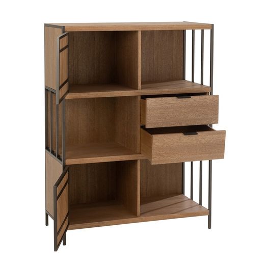 Kredens z naturalnego/czarnego drewna i metalu, 90x40x120,5 cm