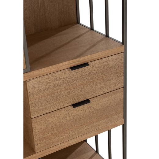 Kredens z naturalnego/czarnego drewna i metalu, 90x40x120,5 cm