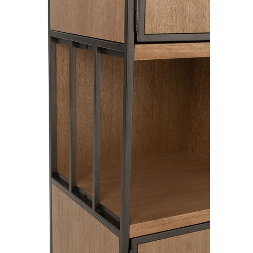 Kredens z naturalnego/czarnego drewna i metalu, 90x40x120,5 cm