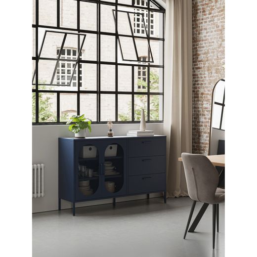 Metal sideboard in blue, 140 x 40 x 90 cm | Diora