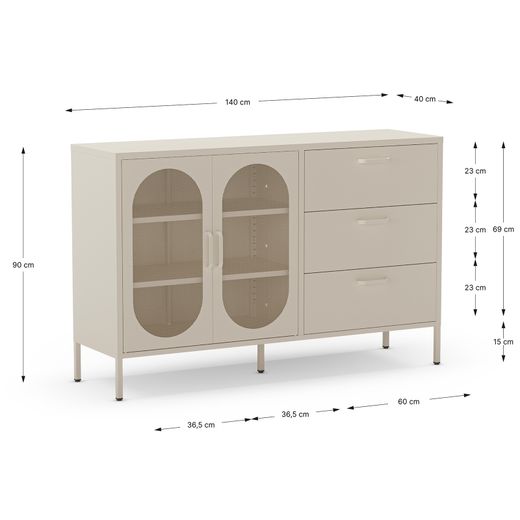 Conjunto de salón compuesto por aparador y mueble tv en color crema| Diora