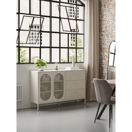 Conjunto de salón compuesto por aparador y mueble tv en color crema| Diora