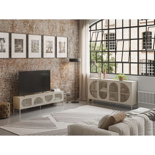 Sideboard aus cremefarbenem Metall, 160 x 40 x 90 cm | Tayra