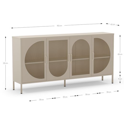 Sideboard aus cremefarbenem Metall, 160 x 40 x 90 cm | Tayra