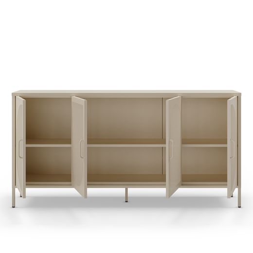 Sideboard aus cremefarbenem Metall, 160 x 40 x 90 cm | Tayra