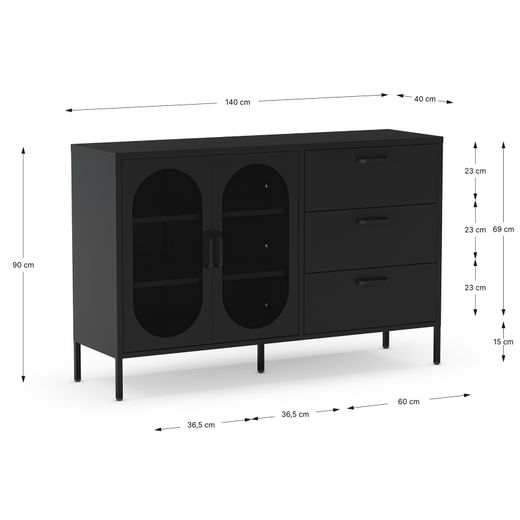 Black metal sideboard, 140 x 40 x 90 cm | Diora