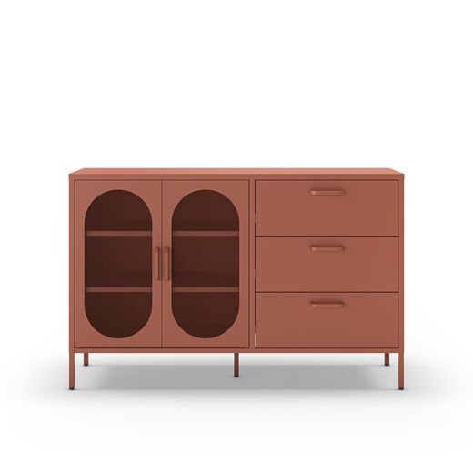 Metal sideboard in terracotta, 140 x 40 x 90 cm | Diora