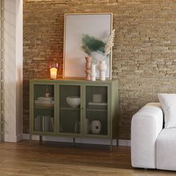 Metal sideboard in green, 121 x 40 x 90 cm | Fayna