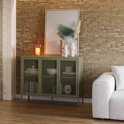 Metal sideboard in green, 121 x 40 x 90 cm | Fayna