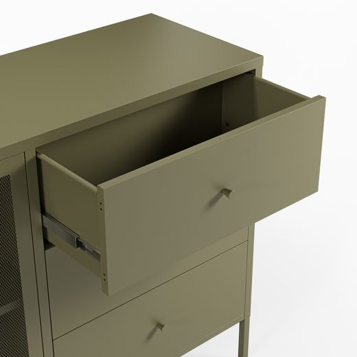 Metal sideboard in green, 140 x 40 x 90 cm | Fayna