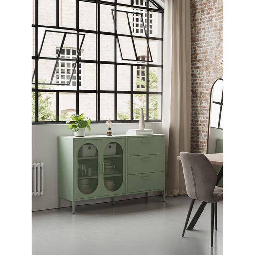 Metal sideboard in mint green, 140 x 40 x 90 cm | Diora
