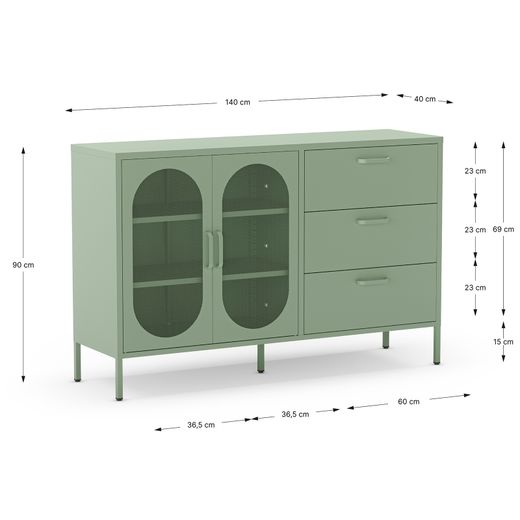 Metal sideboard in mint green, 140 x 40 x 90 cm | Diora