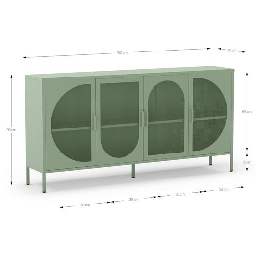 Metal sideboard in mint green, 160 x 40 x 90 cm | Tayra