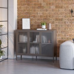 Metal and tempered glass sideboard in mocha, 121 x 40 x 90 cm | Layna