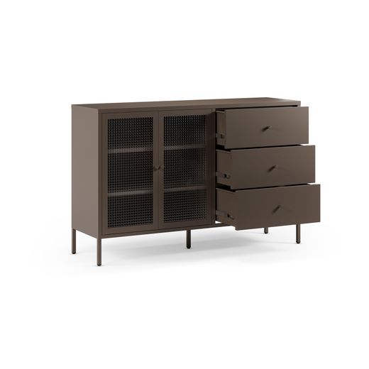 Metal and tempered glass sideboard in mocha, 140 x 40 x 90 cm | Layna