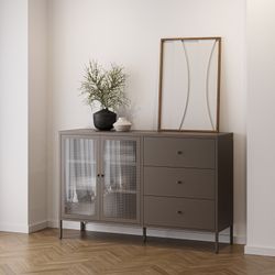 Metal and tempered glass sideboard in mocha, 140 x 40 x 90 cm | Layna