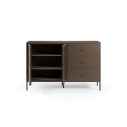 Metal and tempered glass sideboard in mocha, 140 x 40 x 90 cm | Layna