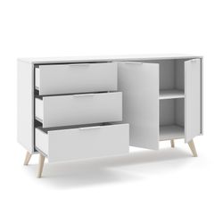 Living room set consisting of a 140 cm sideboard and a TV stand with 4 doors in white | Campus