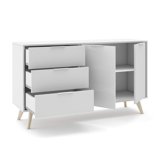 Living room set consisting of a 140 cm sideboard and a TV stand with 4 doors in white | Campus