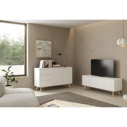 Living room set consisting of a 140 cm sideboard and a TV stand with 4 doors in white | Campus