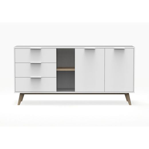 Conjunto de salón compuesto por aparador de 165 cm y mueble TV con 4 puertas en blanco  | Campus