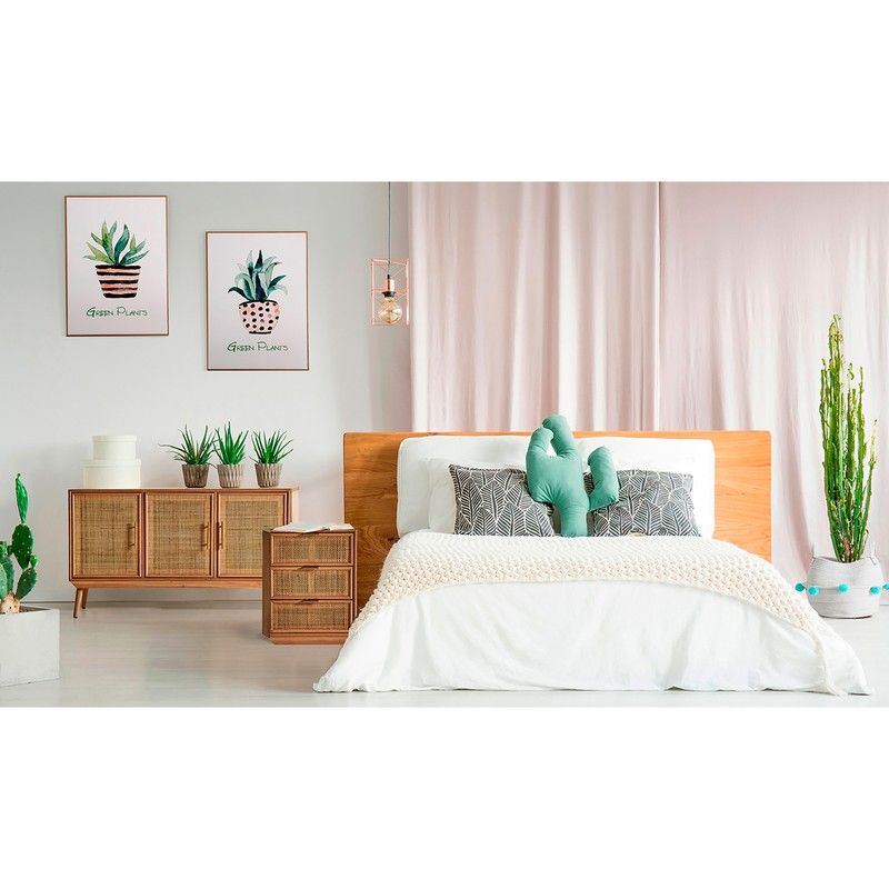 Buffet en pin et rotin naturel 120 x 40 x 71 cm tsaki qechic
