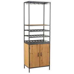 Aparador para Garrafas e Copos de Vinho em Metal e Preto/Madeira Natural, 60x42'5x180 cm