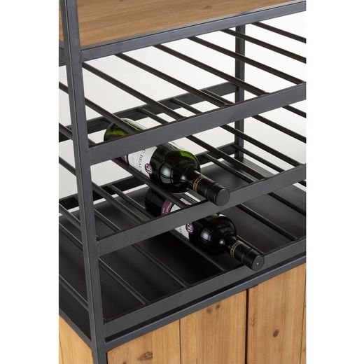 Skænk til flasker og vinglas i metal og sort/naturtræ, 60x42'5x180 cm